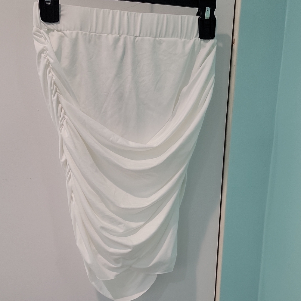 Zeagoo White Ruched Midi Pencil Skirt